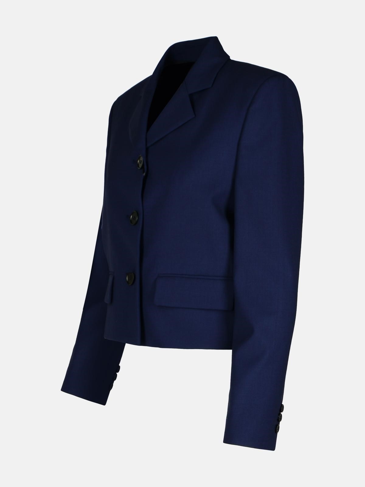 NAVY VIRGIN WOOL CROP BLAZER - 2