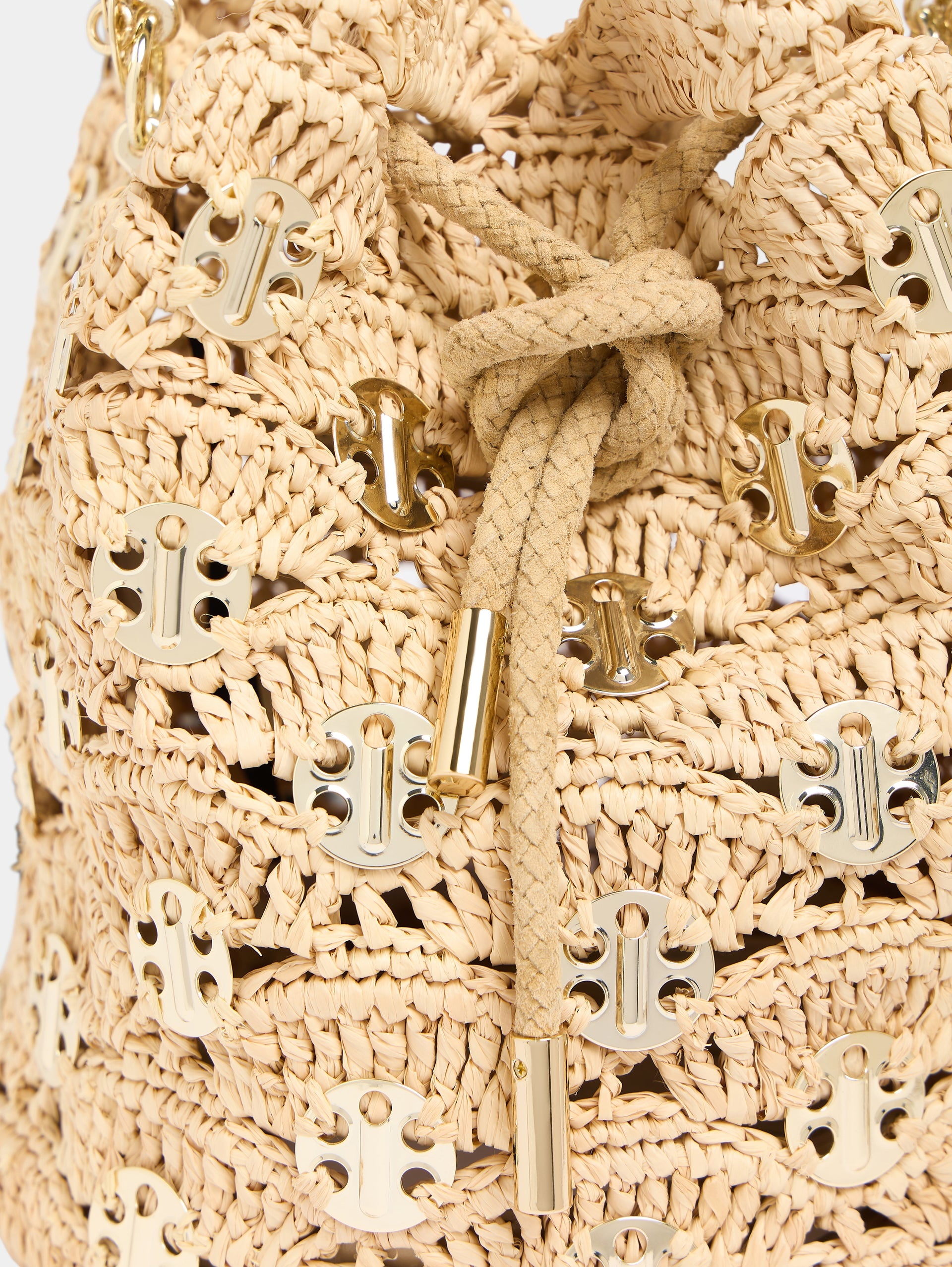 NEW RAPHIA WAVE PACO BUCKET BAG WITH SIGNATURE 1969 DISCS - 5