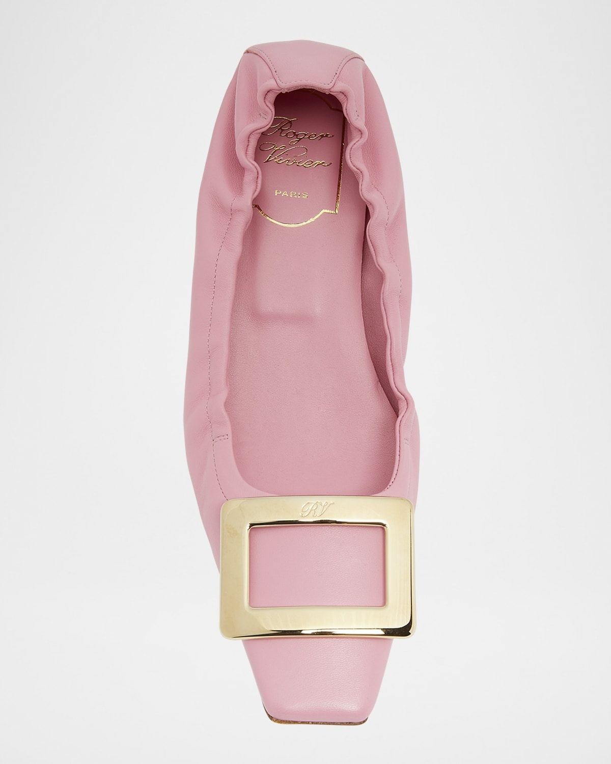 Roger Vivier Belle Pointed Ruched Leather Ballerina Flats