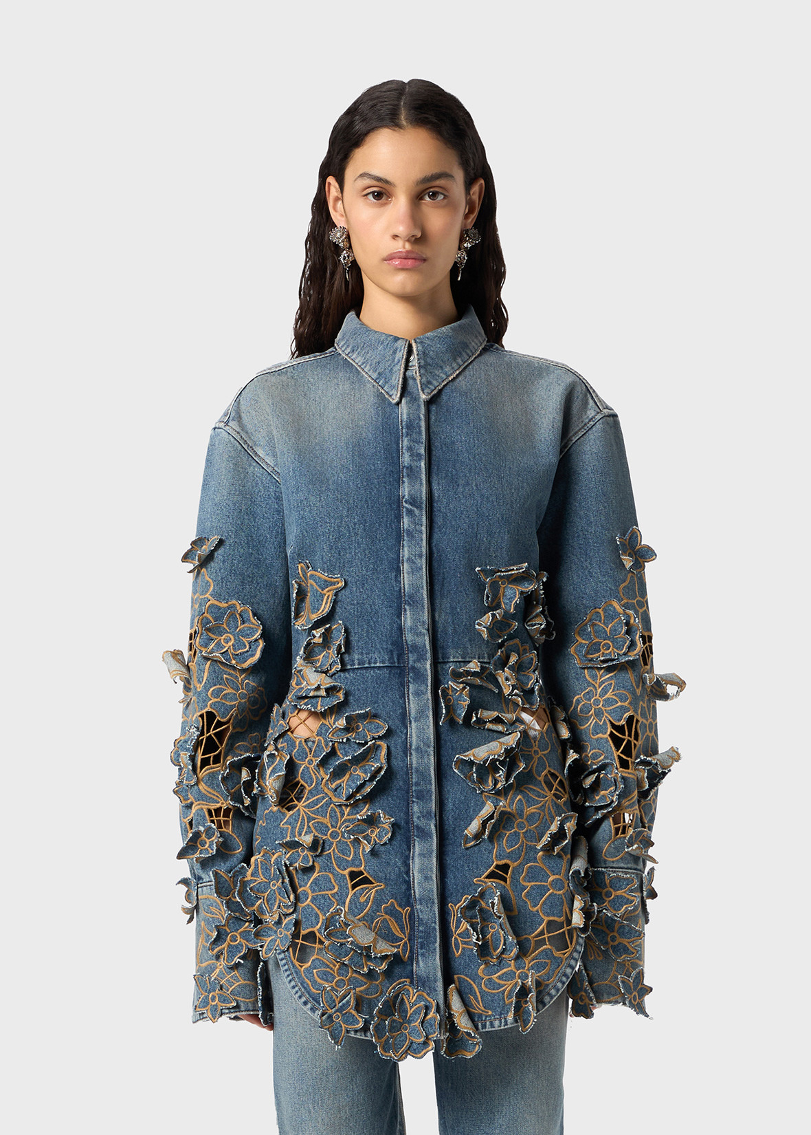 DENIM SHIRT WITH INSET EMBROIDERY - 3