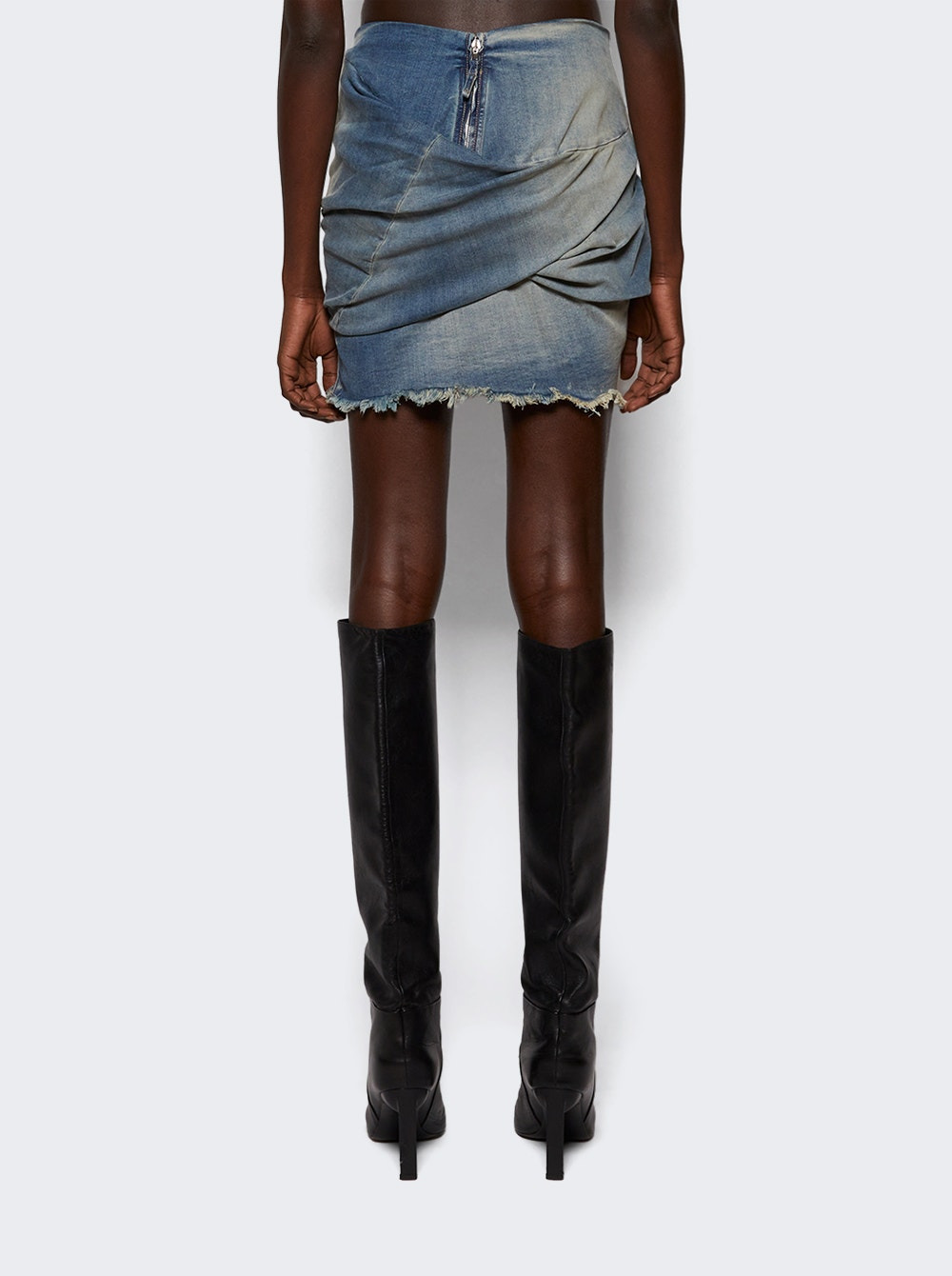 Draped Mini Denim Skirt Washed Indigo - 4
