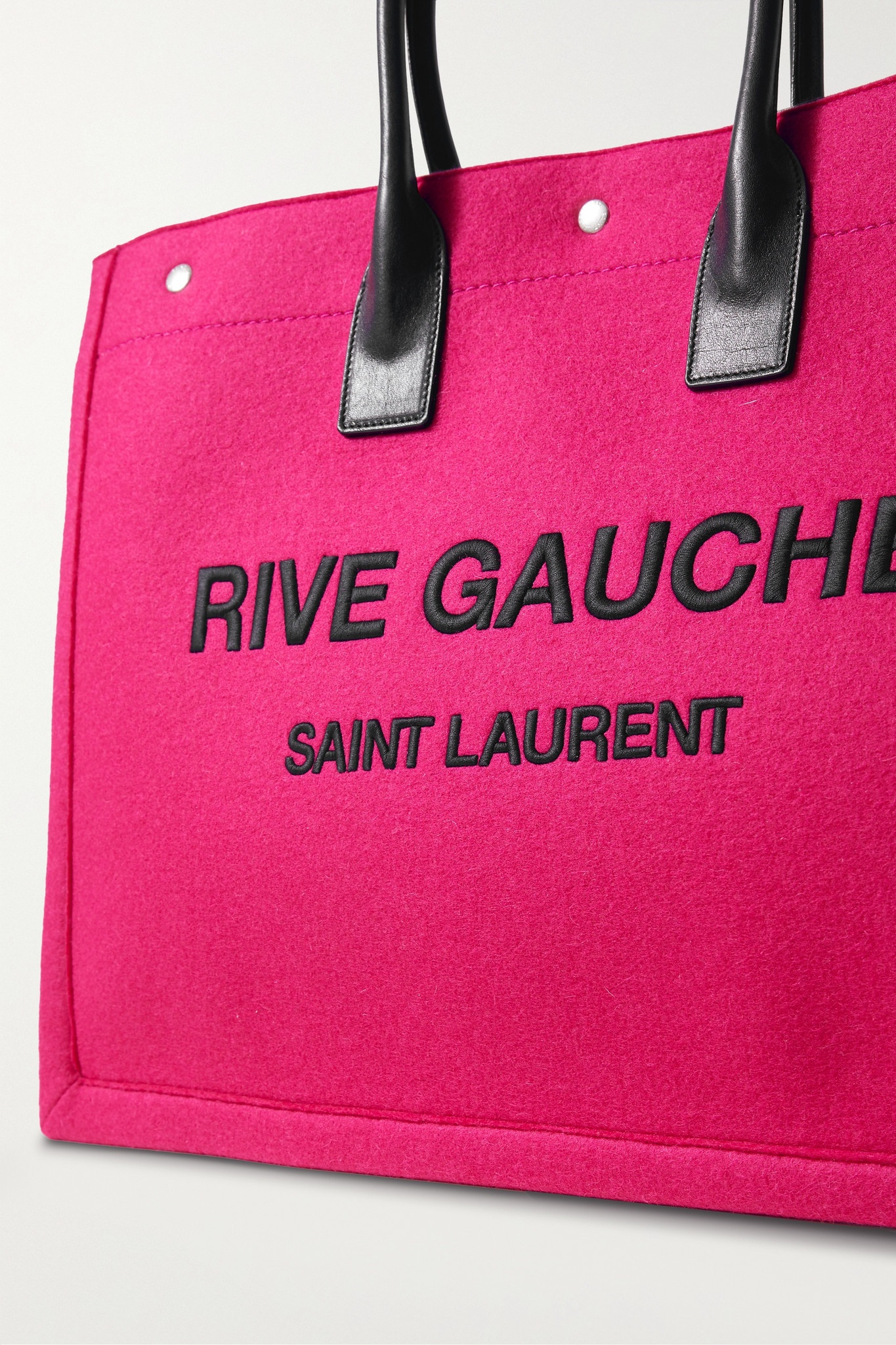 Rive Gauche leather-trimmed embroidered wool-felt tote - 4