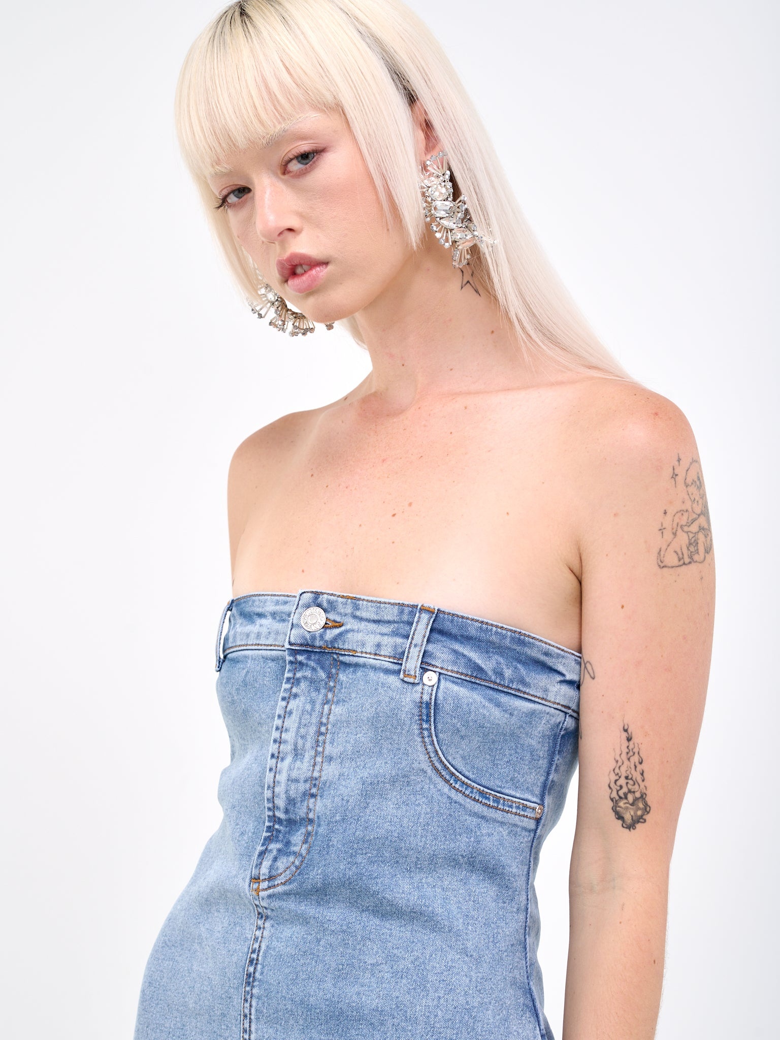 Denim Bustier Mini Dress - 4