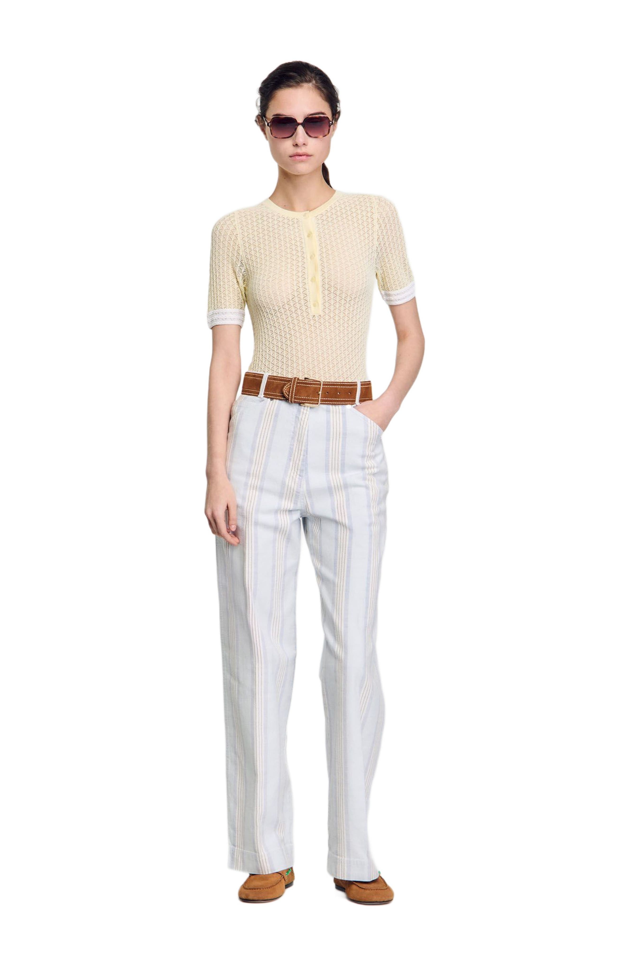 SANDRO Short-sleeved sweater in Light Yellow at Nordstrom - 6