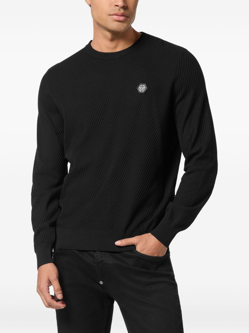 PHILIPP PLEIN ribbed logo-plaque sweater outlook