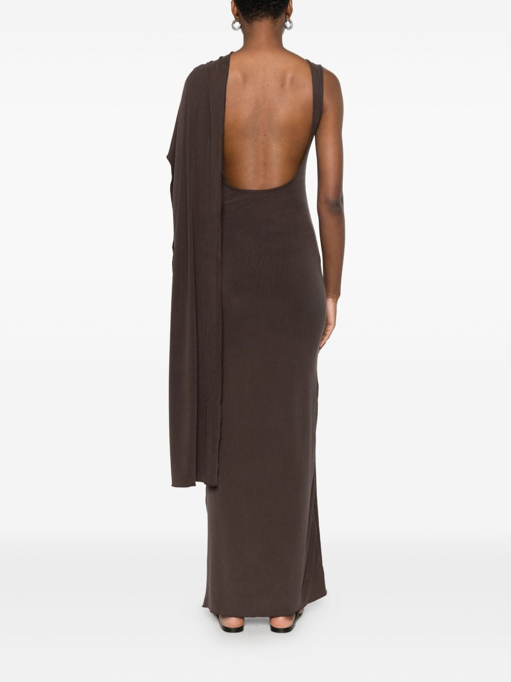 one-shoulder fine-ribbed maxi dress - 4