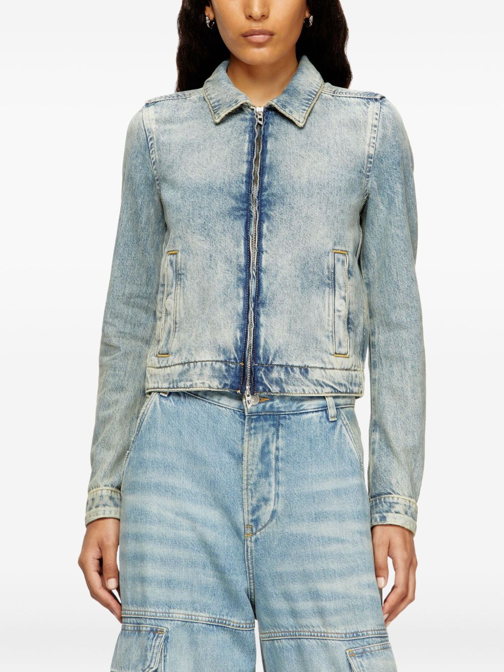 zip-fastening shoulder-detail denim jacket - 3
