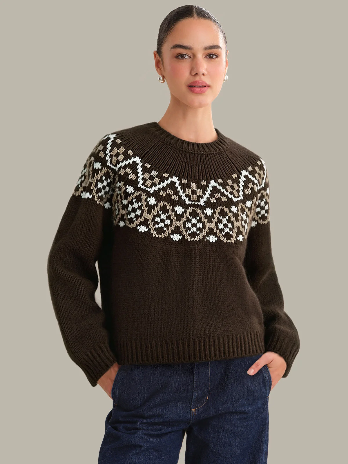 Ines: Fair Isle Crewneck Sweater - 1
