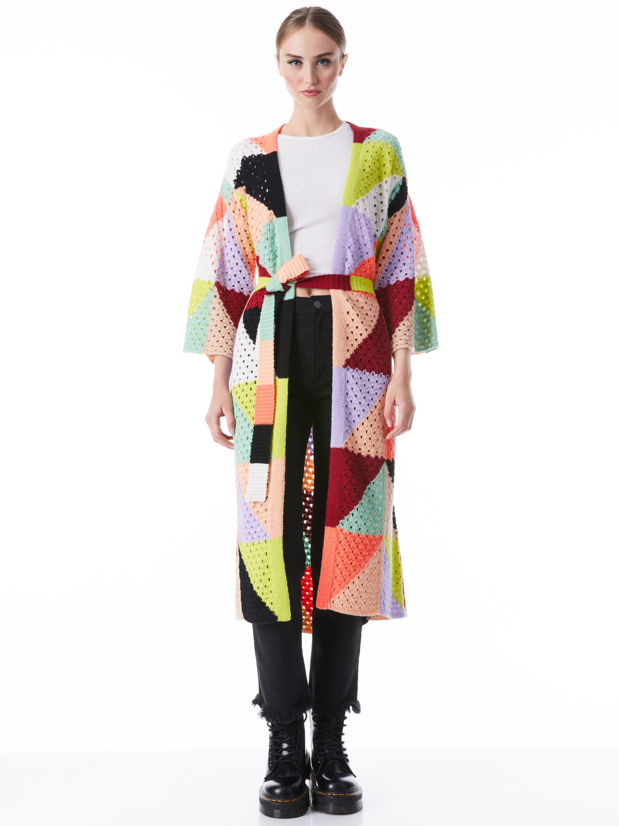 GLADIS PATCHWORK ROBE SWEATER WITH BELT - 2