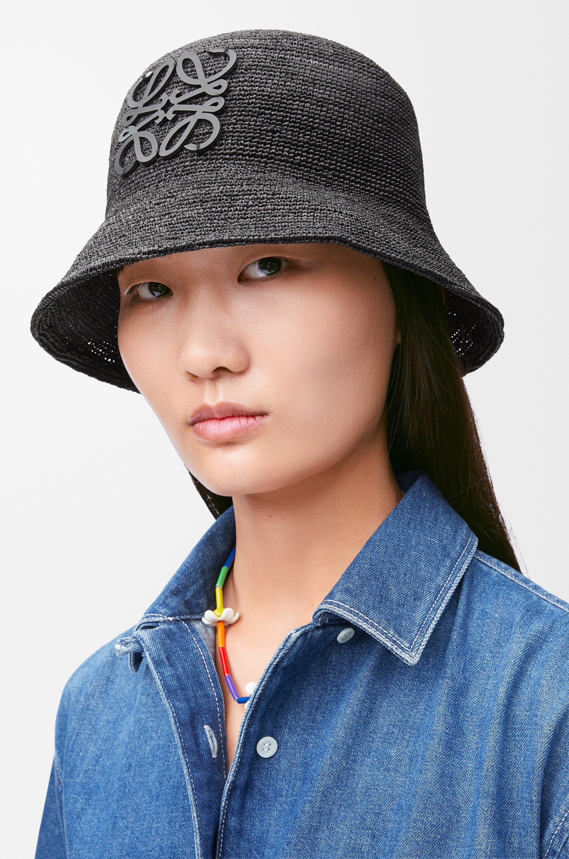 Bucket hat in raffia and calfskin - 2