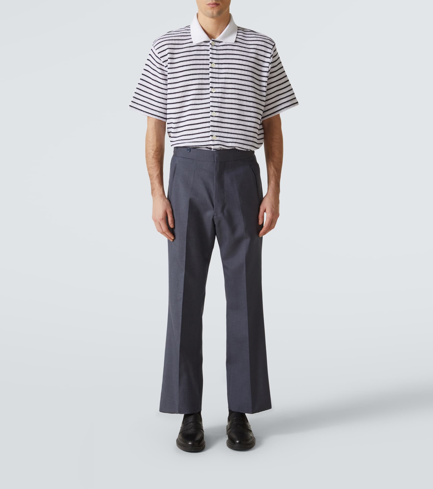 Striped waffle-knit cotton polo shirt - 2