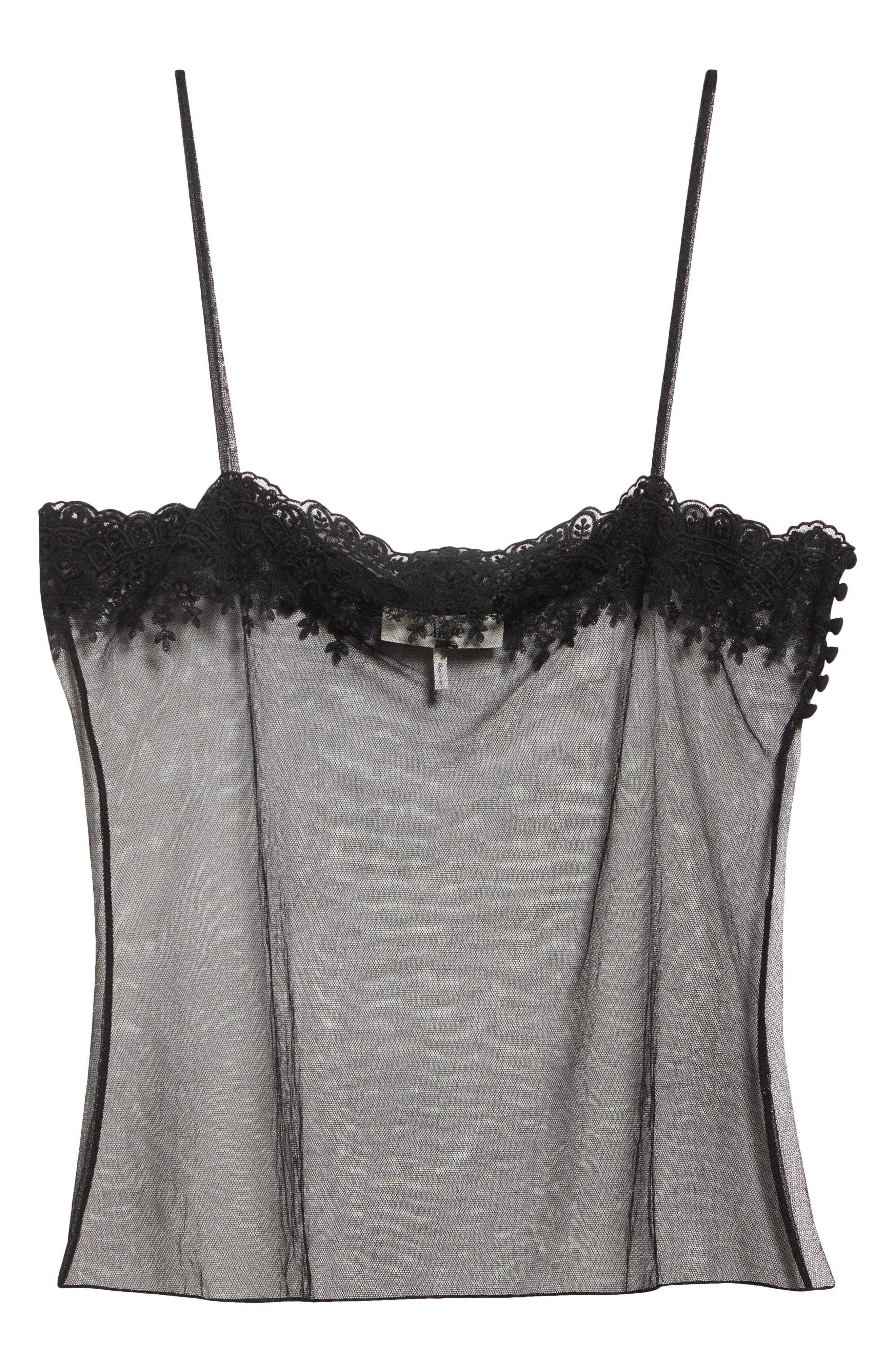 Chloé Lace Trim Sheer Fitted Tank in Black at Nordstrom - 6