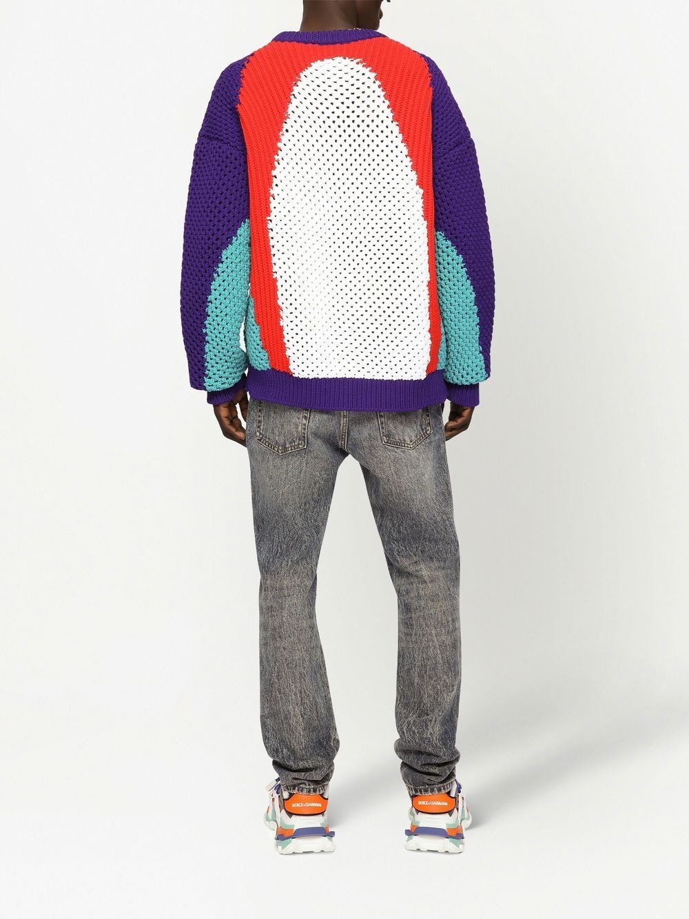 colour-block perforated knit jumper - 4