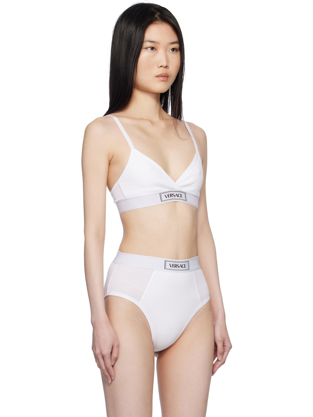 White 90s Vintage Logo Ribbed Bralette - 2