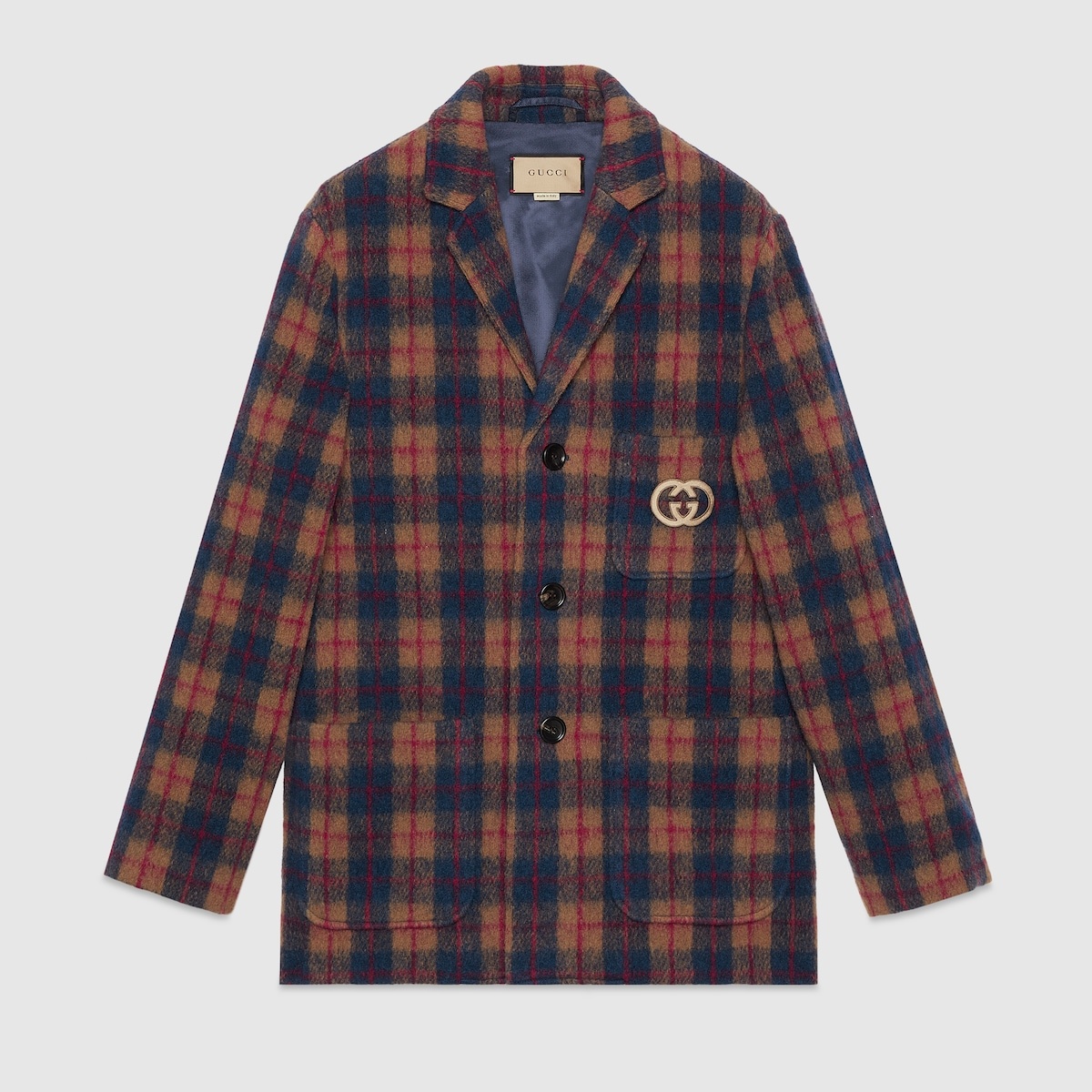 Check wool jacket with Interlocking G - 1