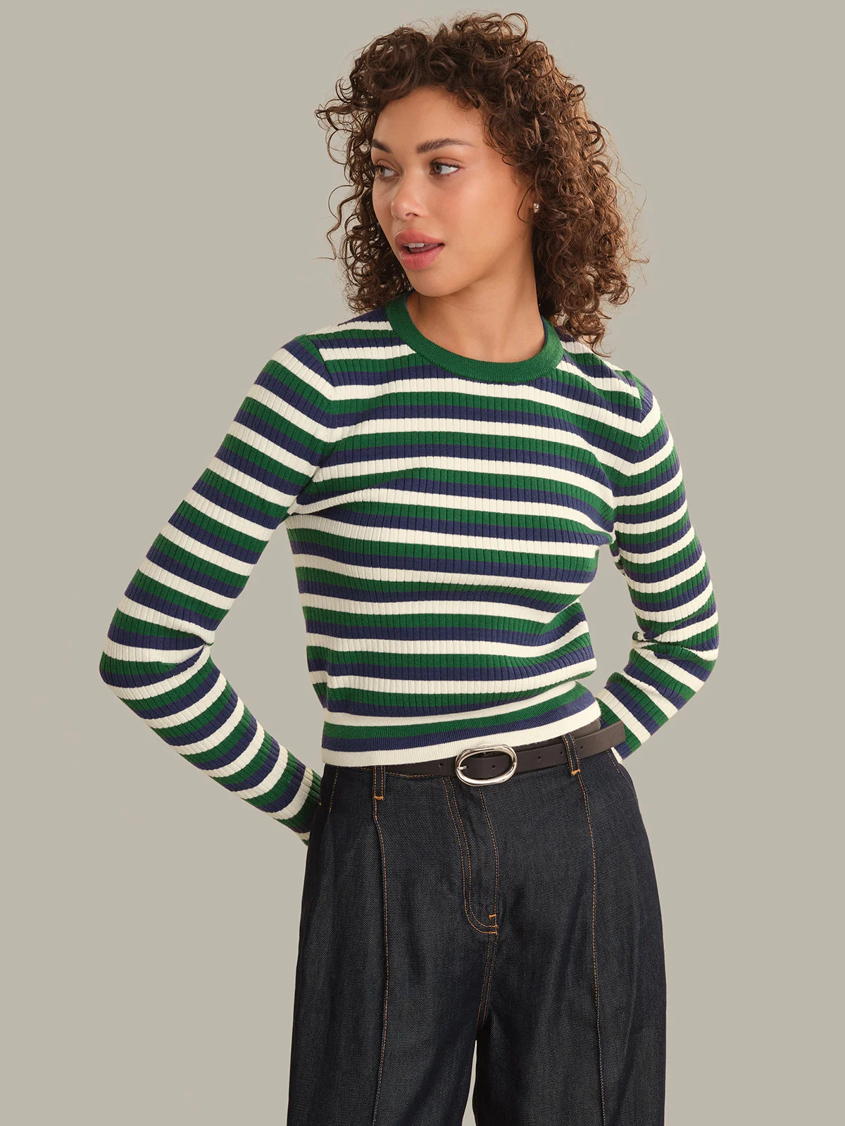 Callum Stripe Rib Ls Crewneck - 1