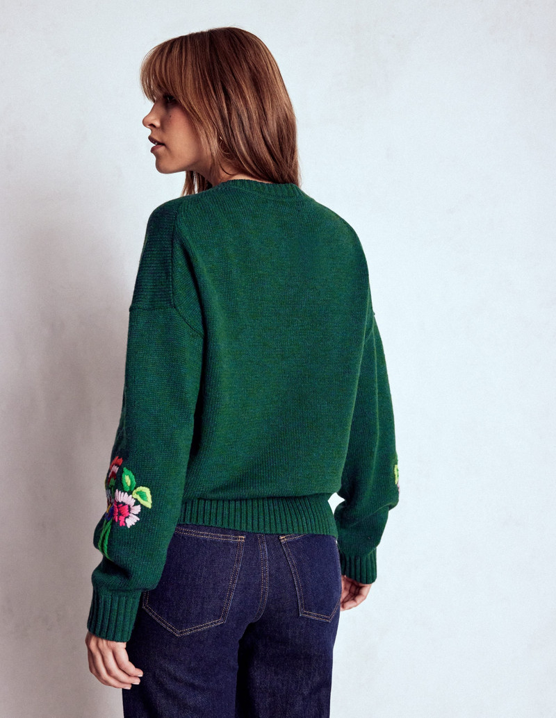 Natalie Embroidered Sweater-Emerald Night Bouquet 4