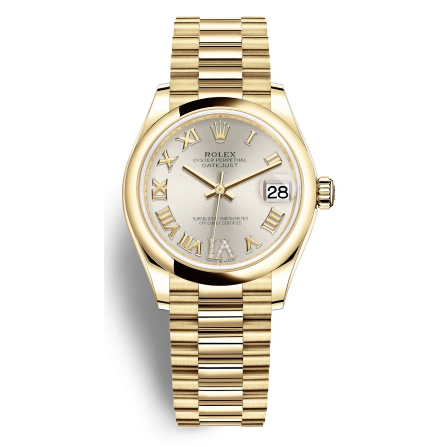 Rolex Datejust 31 Silver Dial Automatic Ladies 18kt Yellow Gold President Watch 278248SRDP - 1