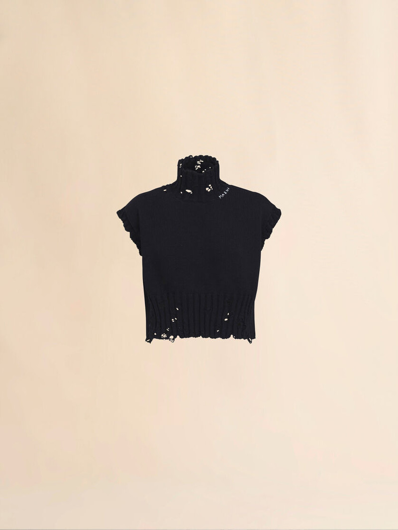 BLACK COTTON CROPPED VEST 1