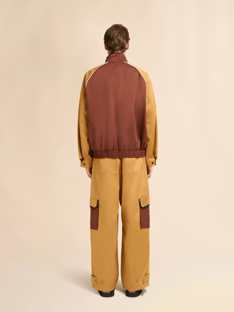 BROWN WATER-REPELLENT GABARDINE COLOUR-BLOCK BOMBER JACKET 3