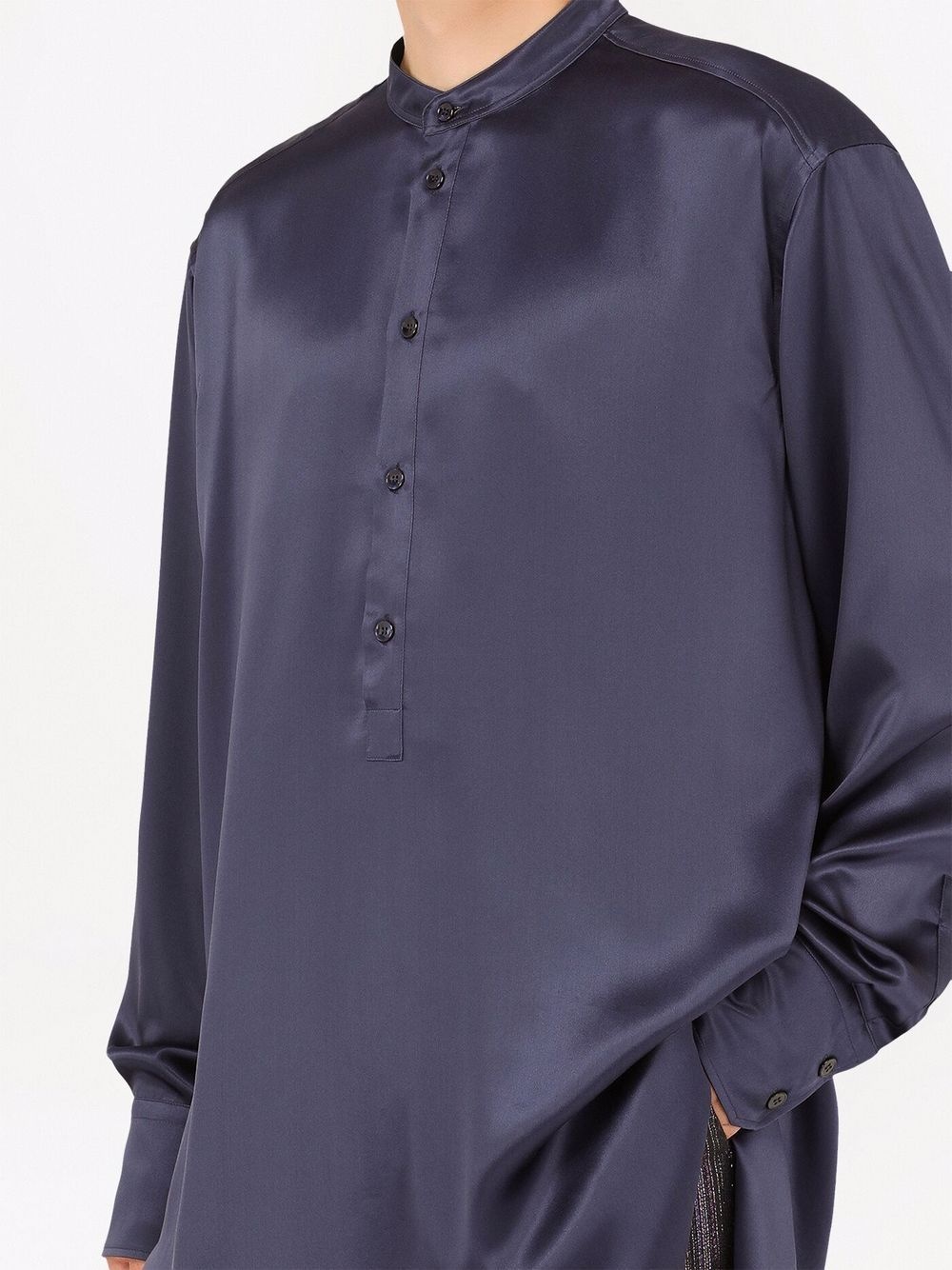 long-sleeve silk longline shirt - 5