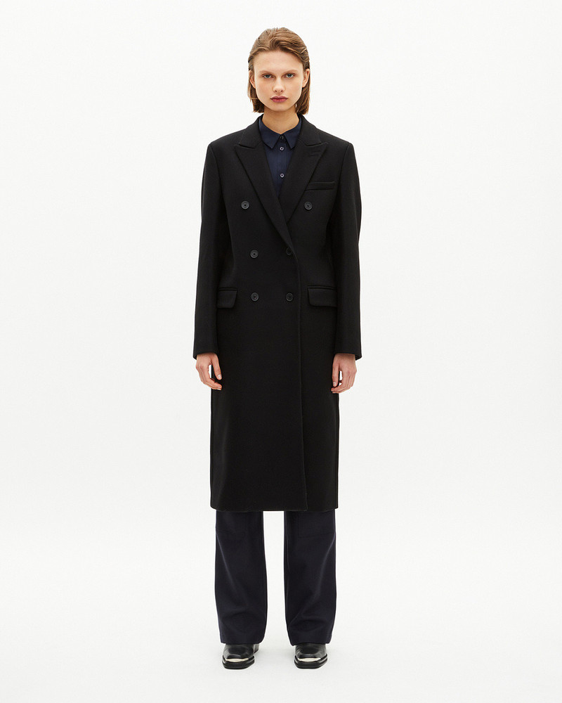 LONG BLACK WOOL DOUBLE-BREASTED COAT 3