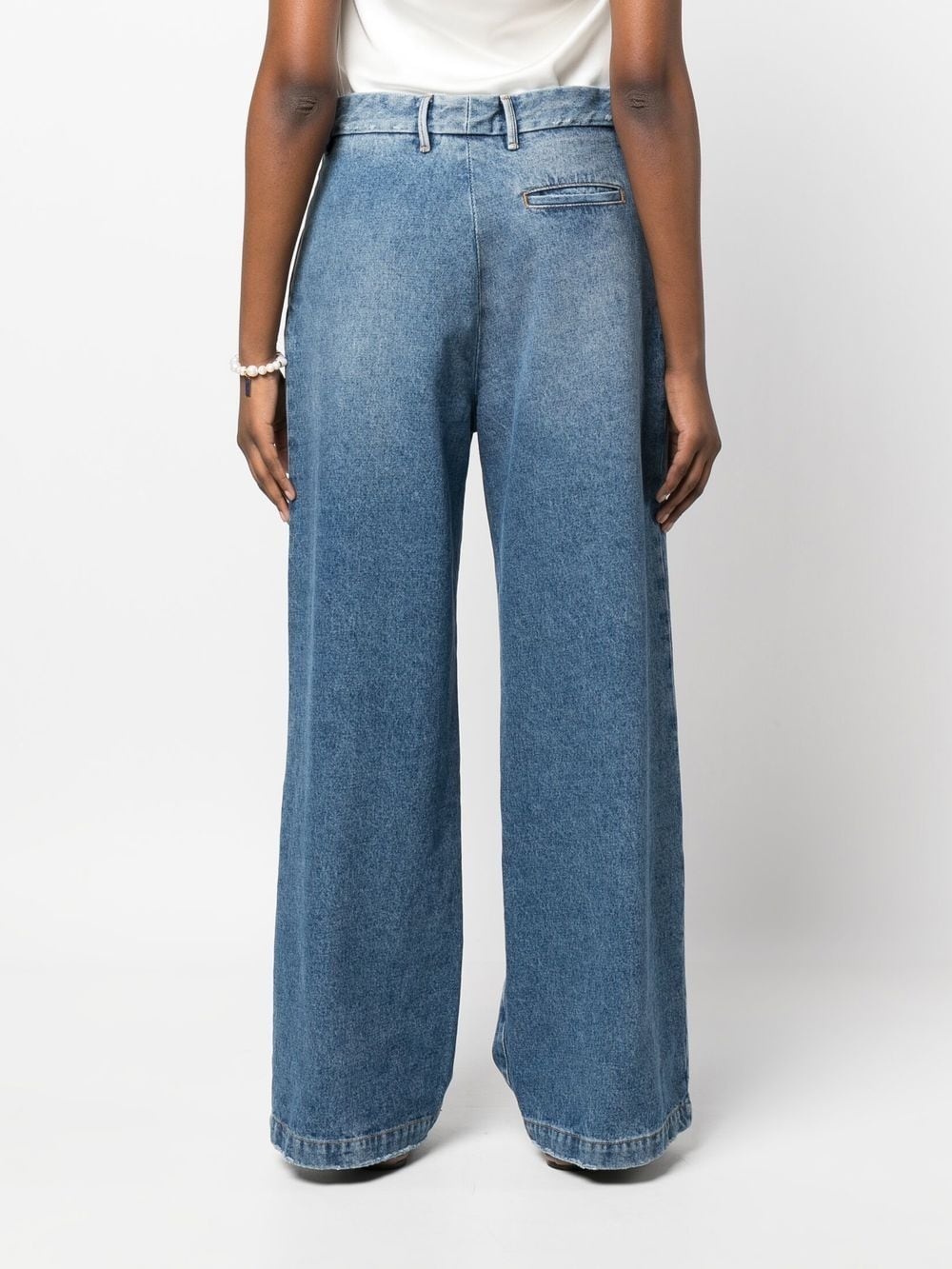 wide-leg pleated jeans - 4