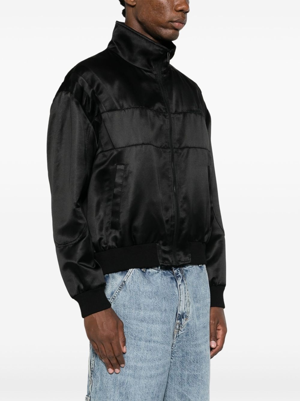 logo-embroidered satin bomber jacket - 3