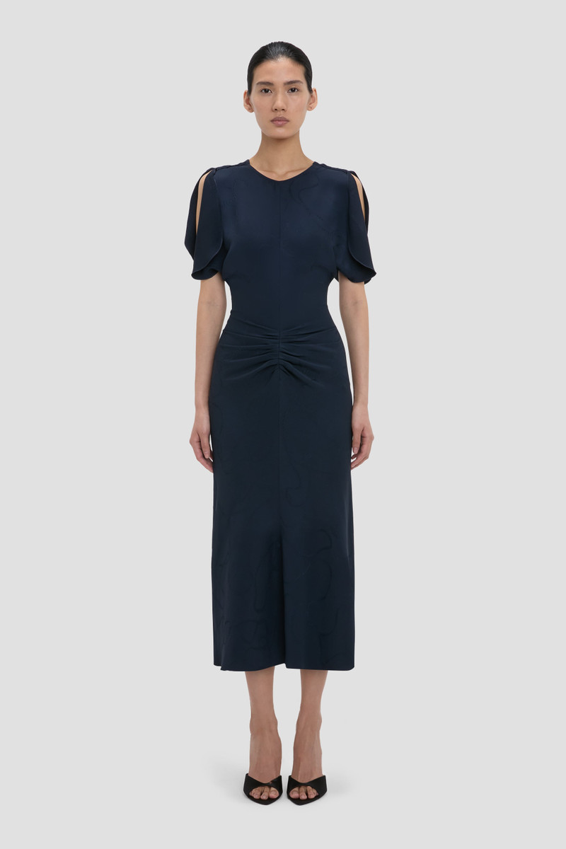 Victoria Beckham Bela Midi Dress In Navy outlook