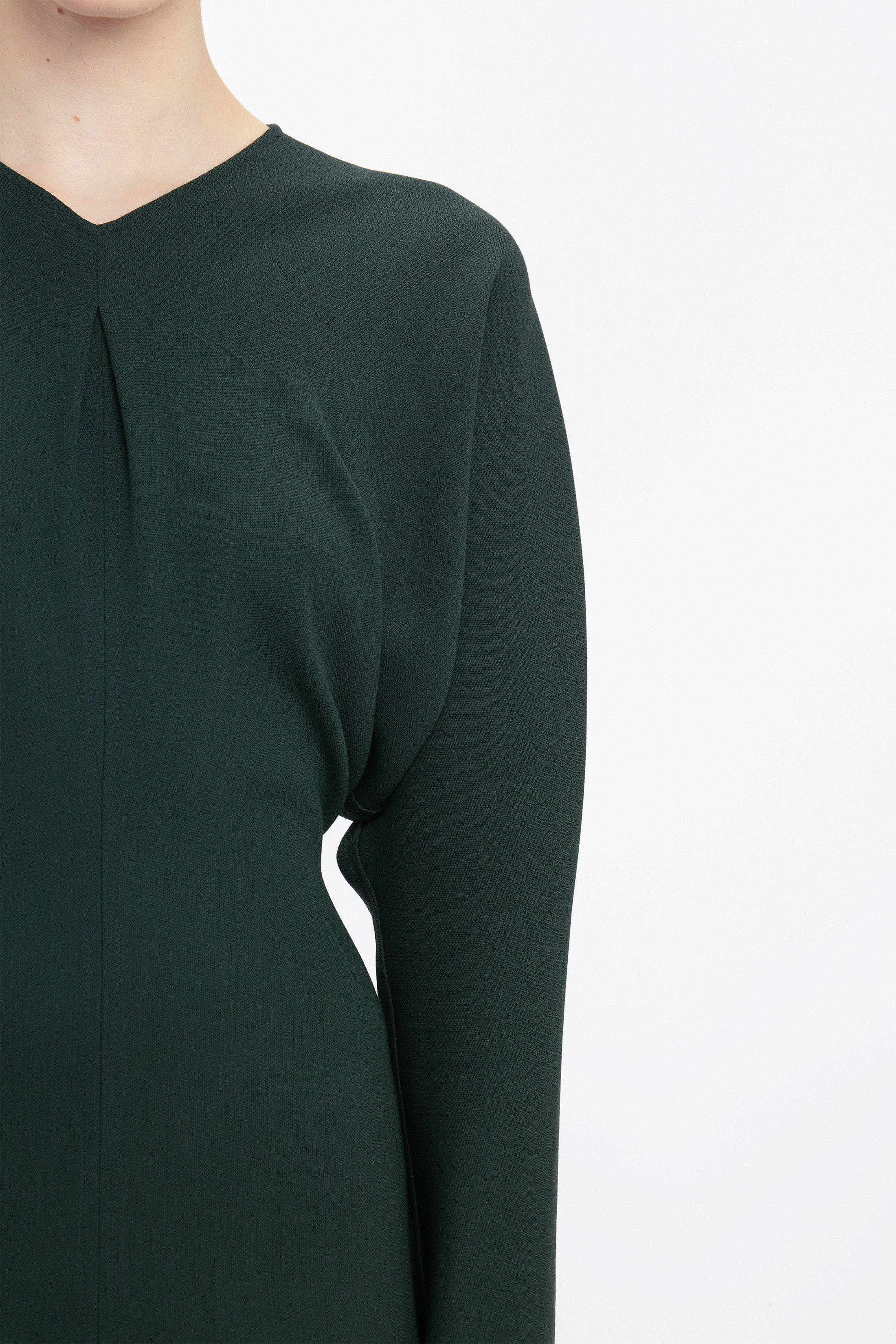 Long Sleeve Draped Midi Dress In Seaweed - 5