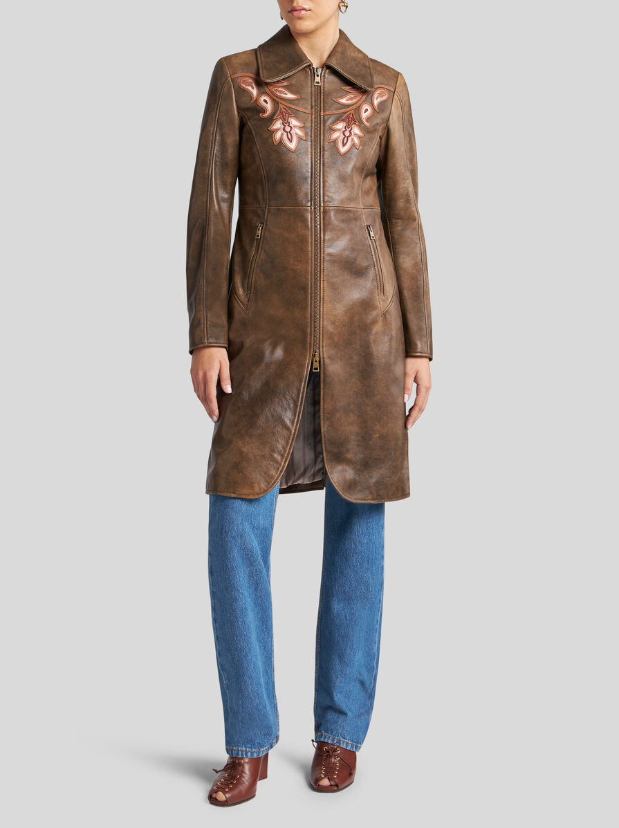 LEATHER COAT WITH INLAYS - 4