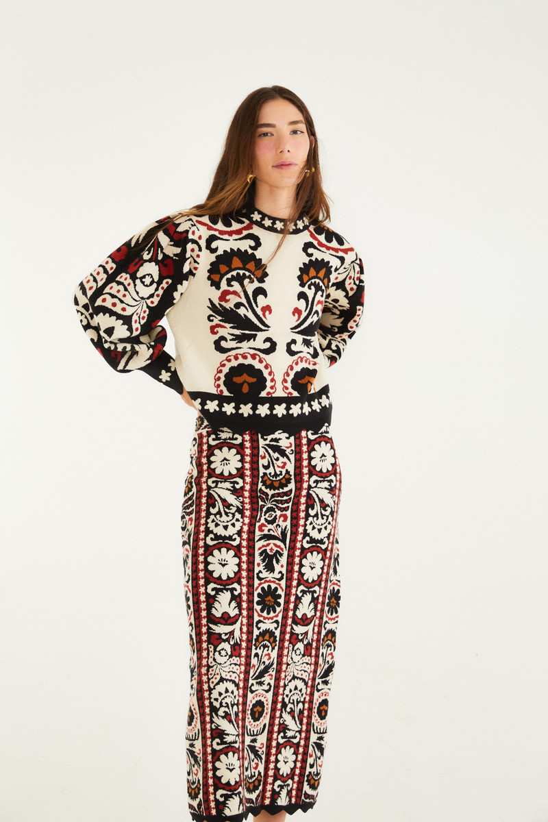 Stripes Winter Tapestry Knit Skirt 3