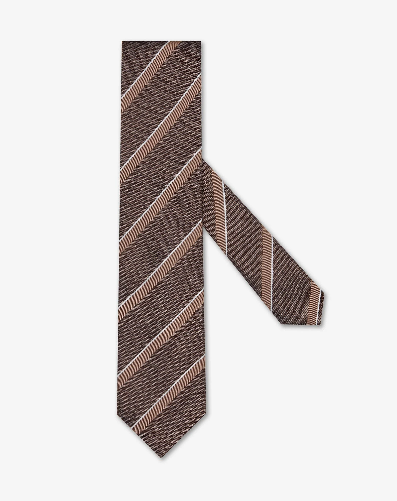 Striped brown pure silk tie - 1