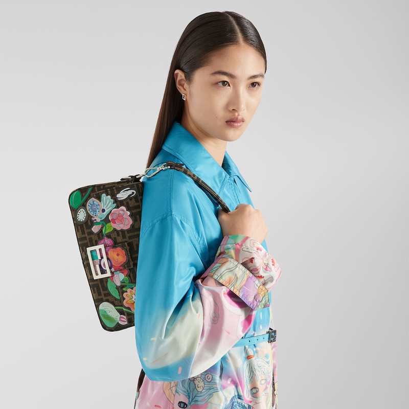 Baguette® Fantastic Fendi Future FF jacquard fabric bag with multicolor floral appliqués 2