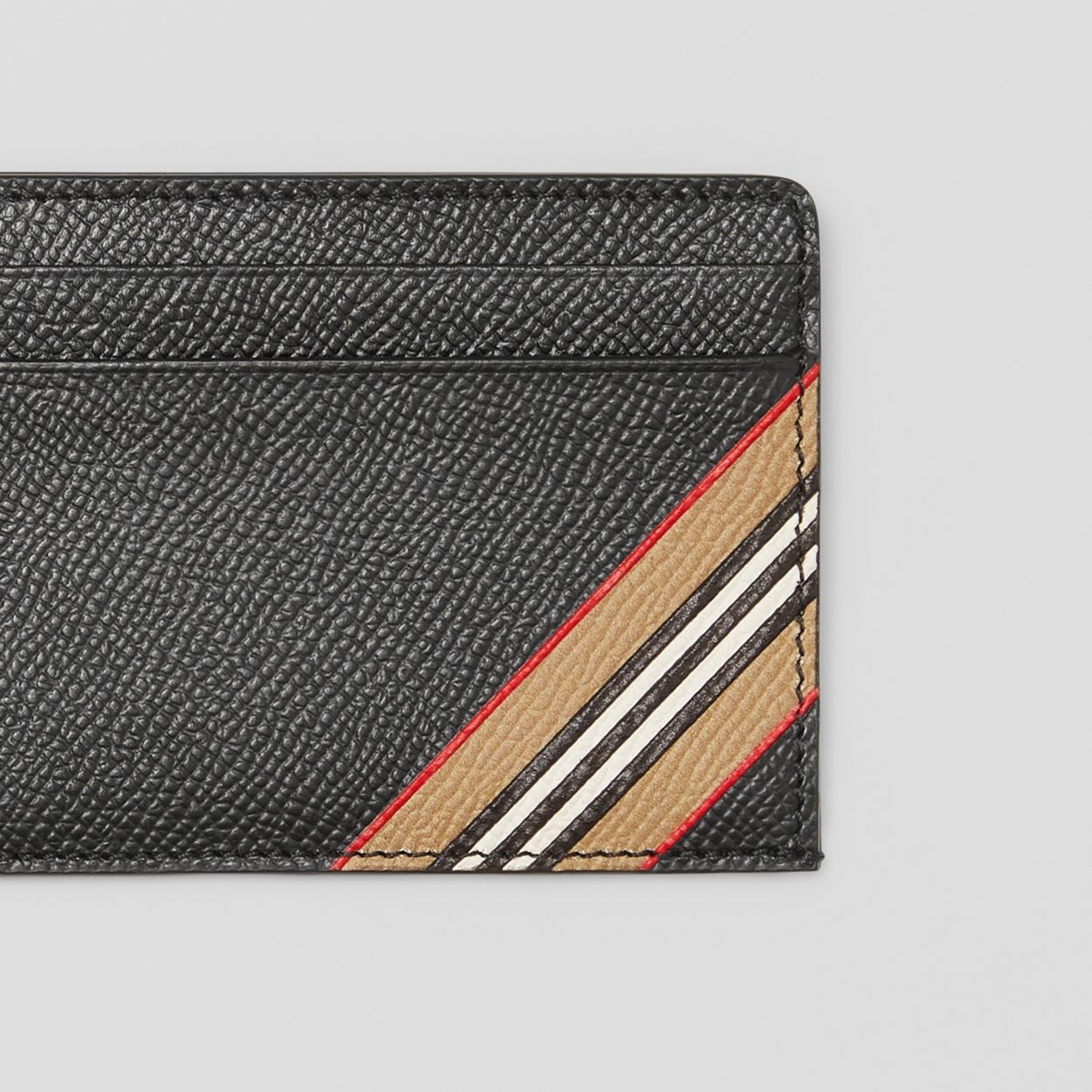 Icon Stripe Print Grainy Leather Card Case - 2