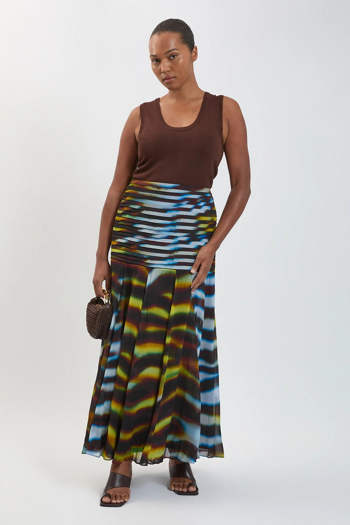 Plus Size Viscose Georgette Animal Print Drop Hem Woven Maxi Skirt - 1
