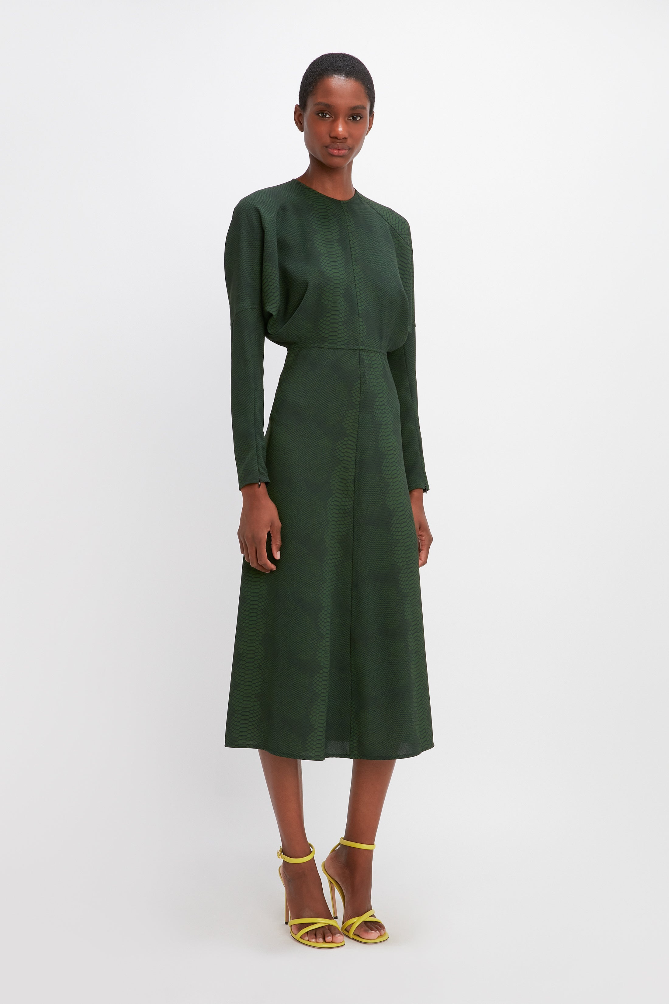 Dolman Midi Dress in Green Snake - 4