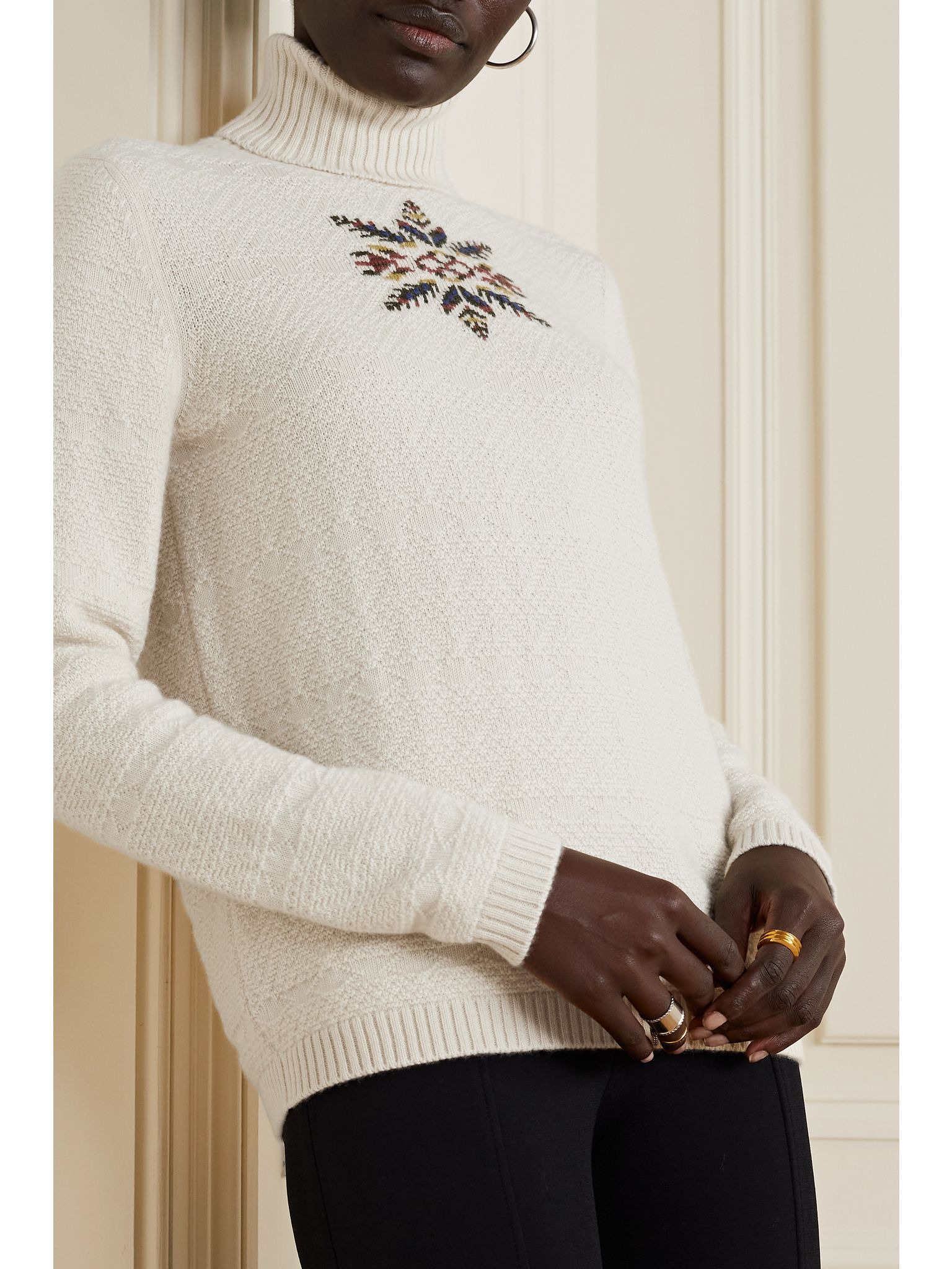 Dolcevita Bernina jacquard-knit cashmere turtleneck sweater White - 3