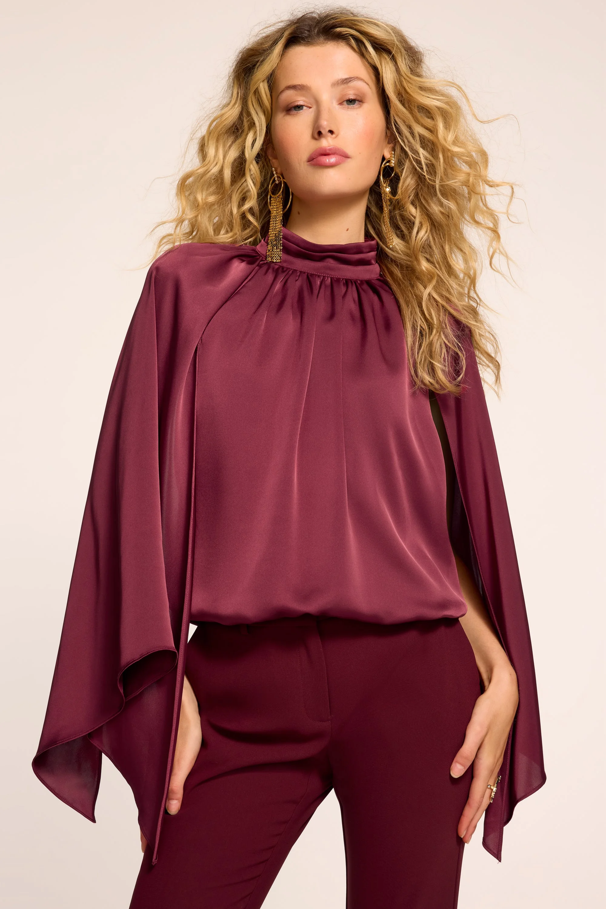 Howard Cape Long Sleeve Top | CRANBERRY - 1