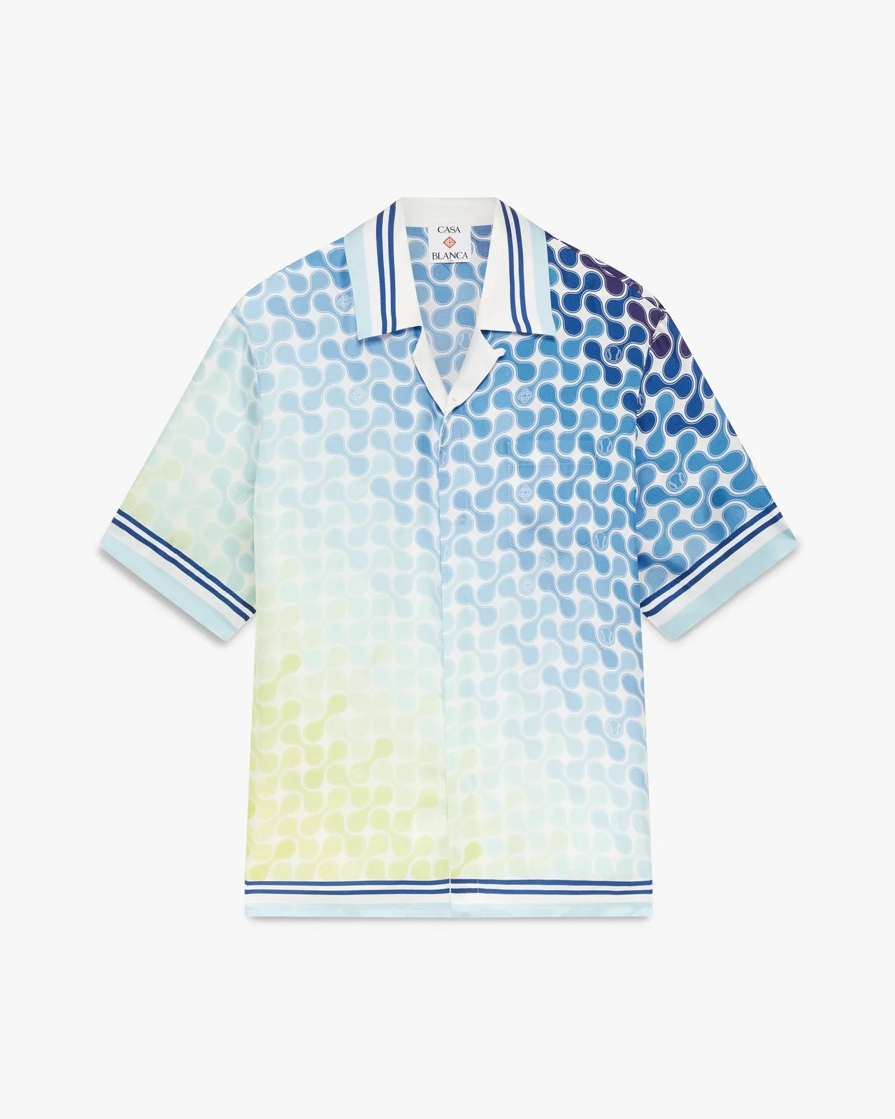 Gradient Tennis Tile Short Sleeve Silk Shirt - 1