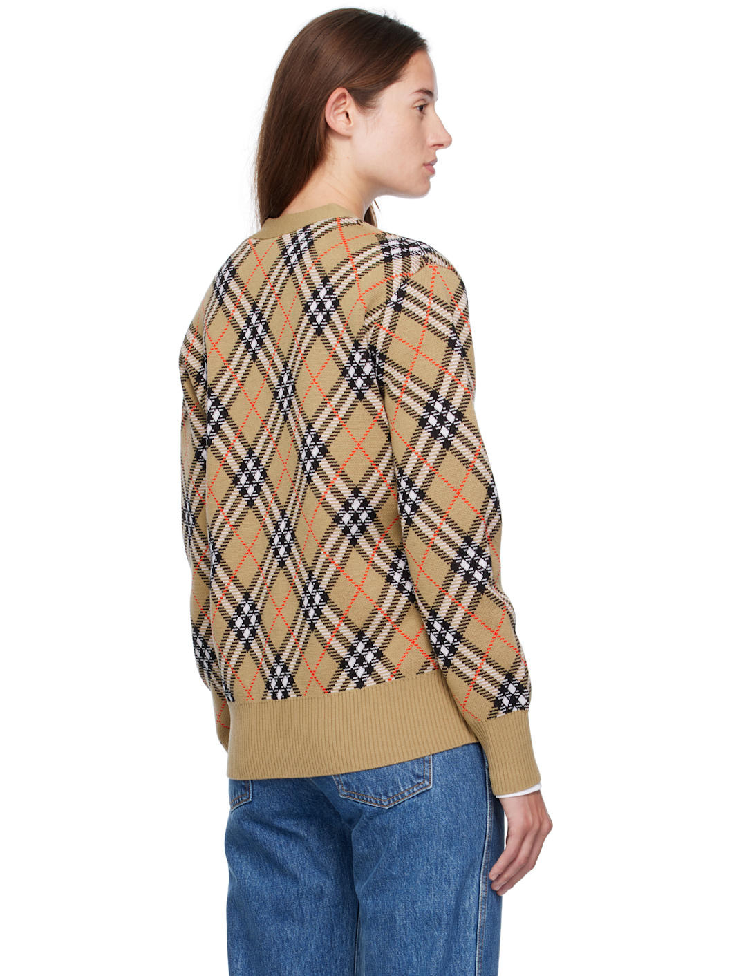 Beige Check Cardigan - 3