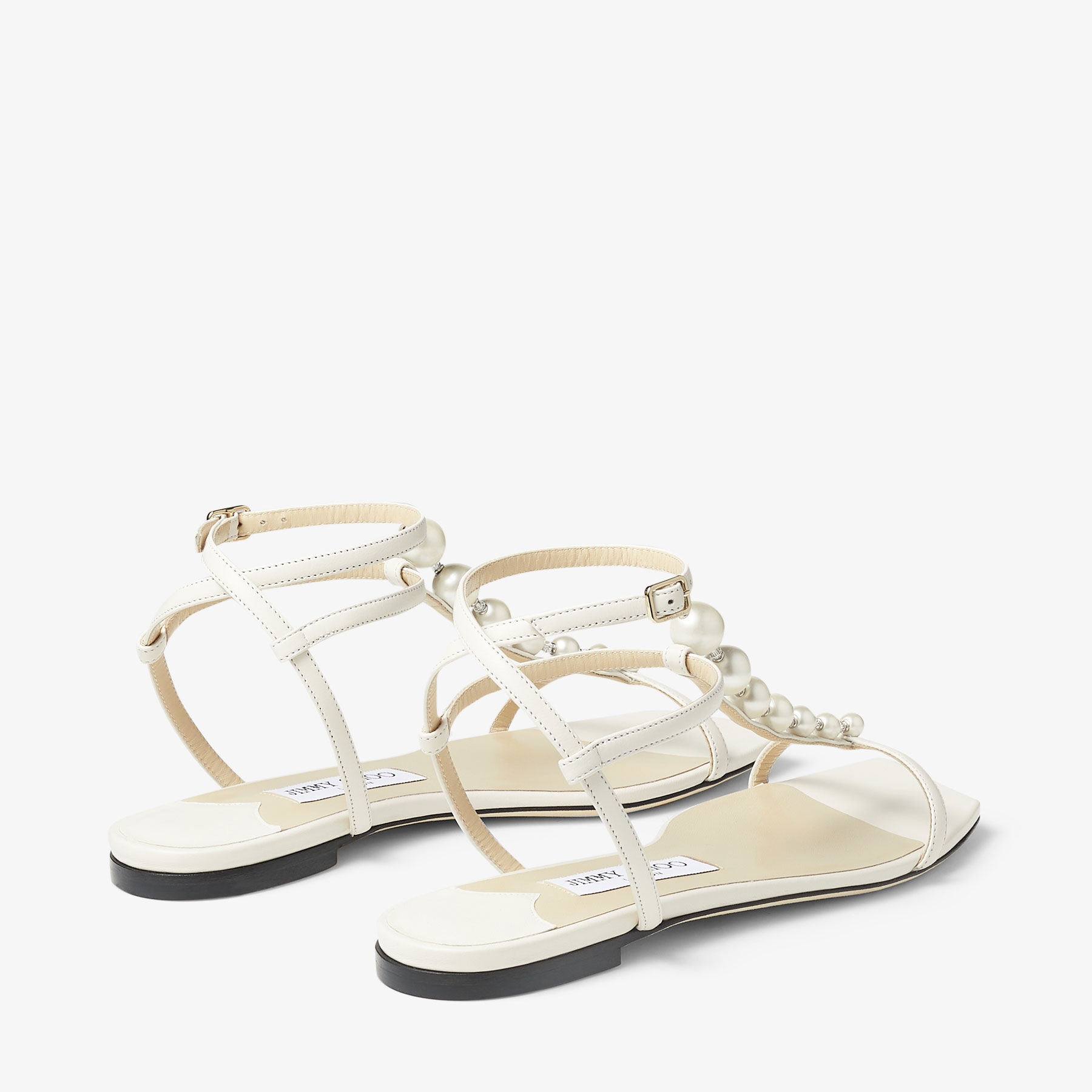 Amari Flat
Latte Nappa Leather Flat Sandals with Pearls - 6