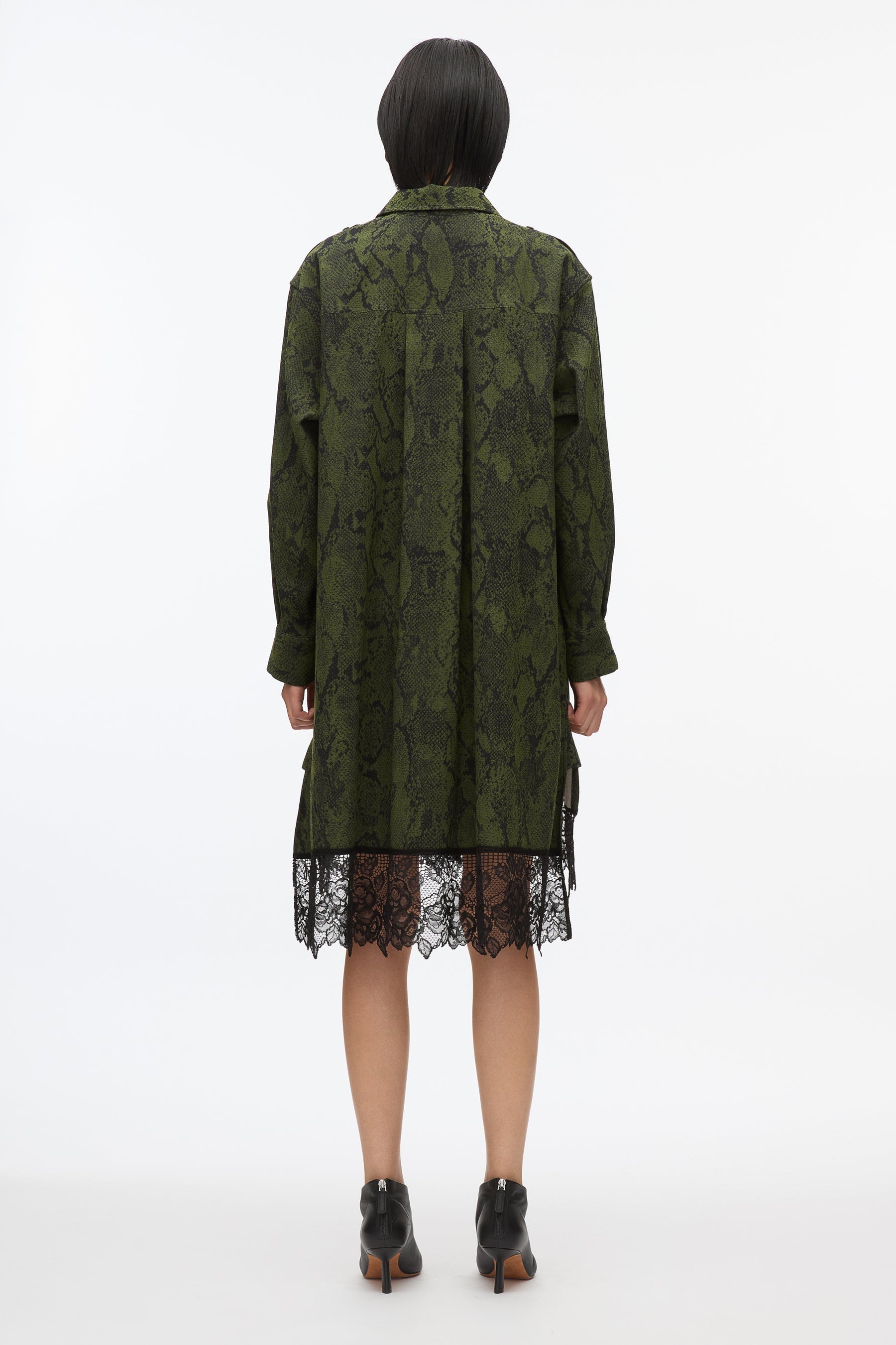 Strech Snake Shirt Dress with Lace Inlay - 4