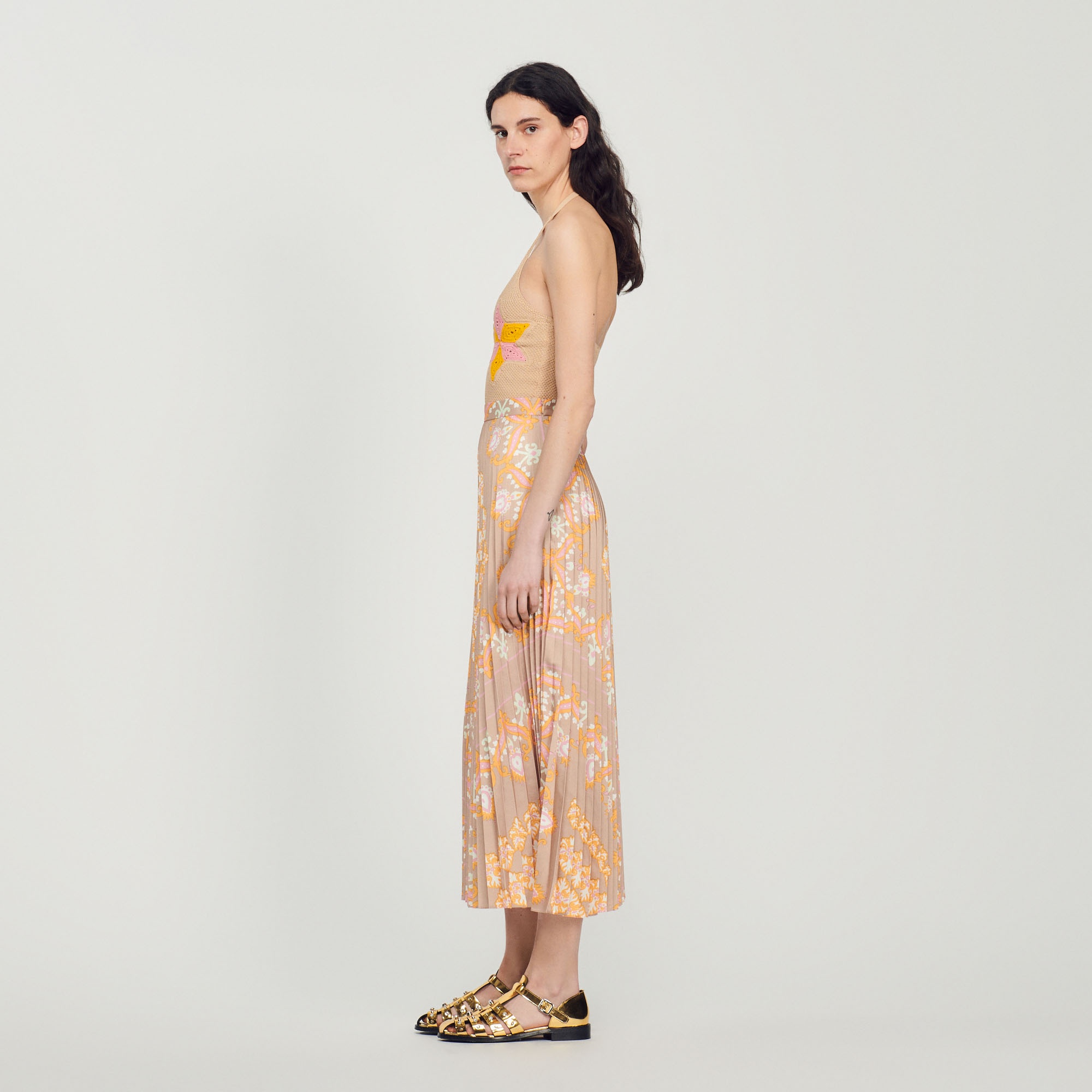 Long printed skirt with pleats - 7