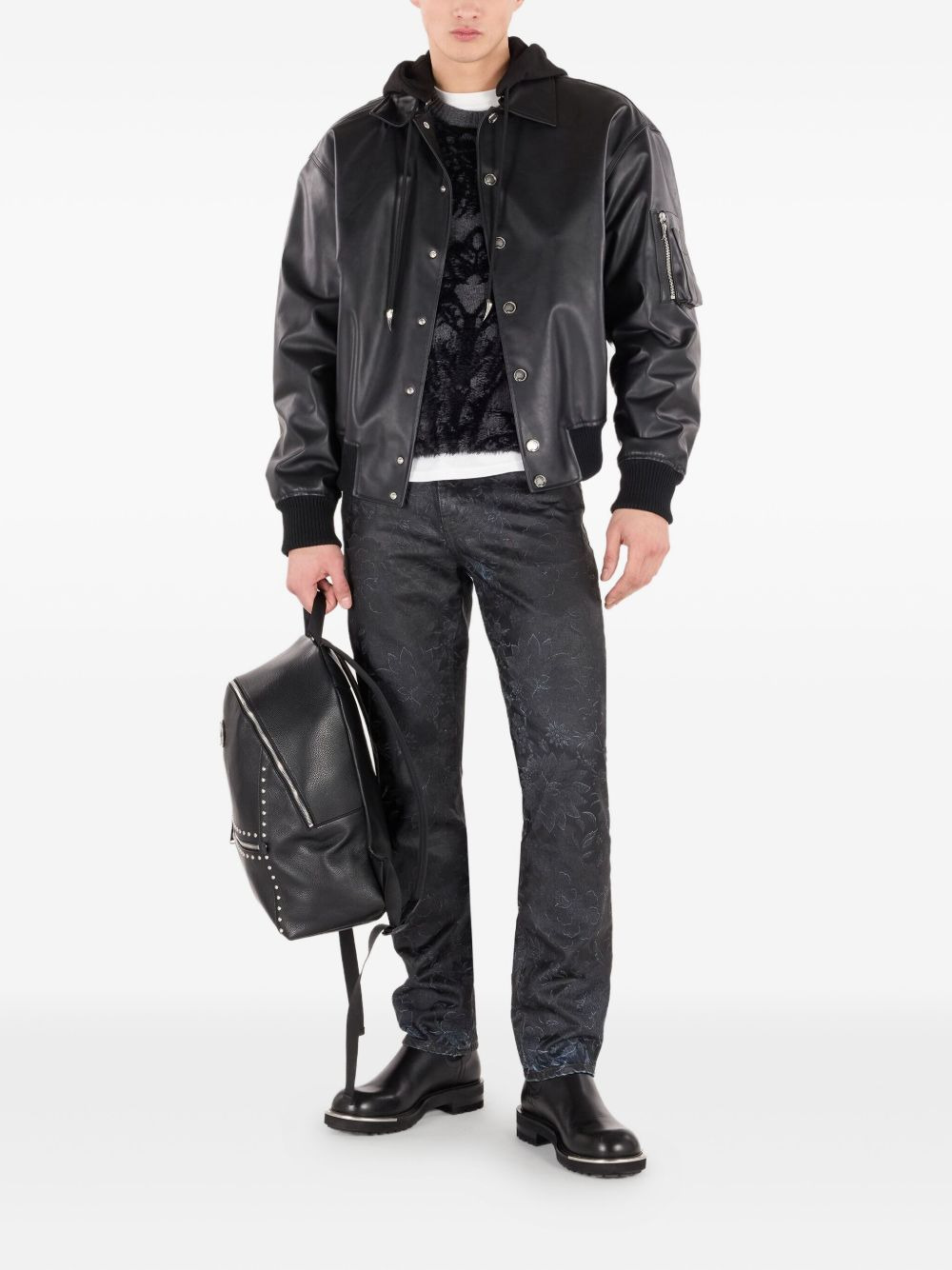 floral-motif faded jeans - 2