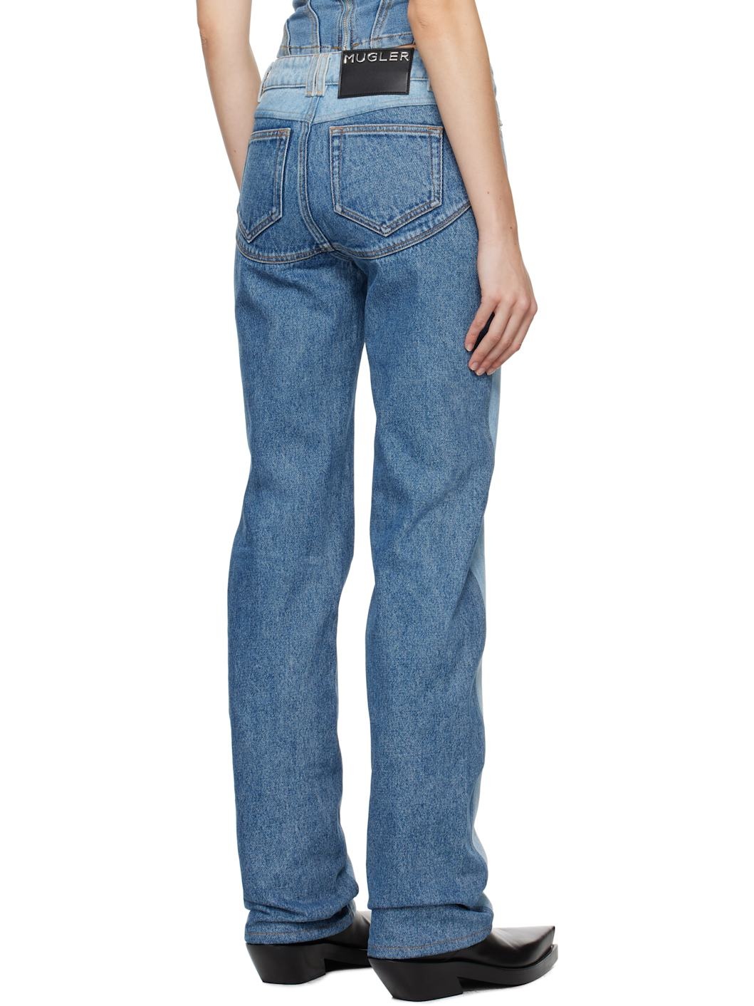 Blue Bi-Tone Straight Leg Jeans - 3