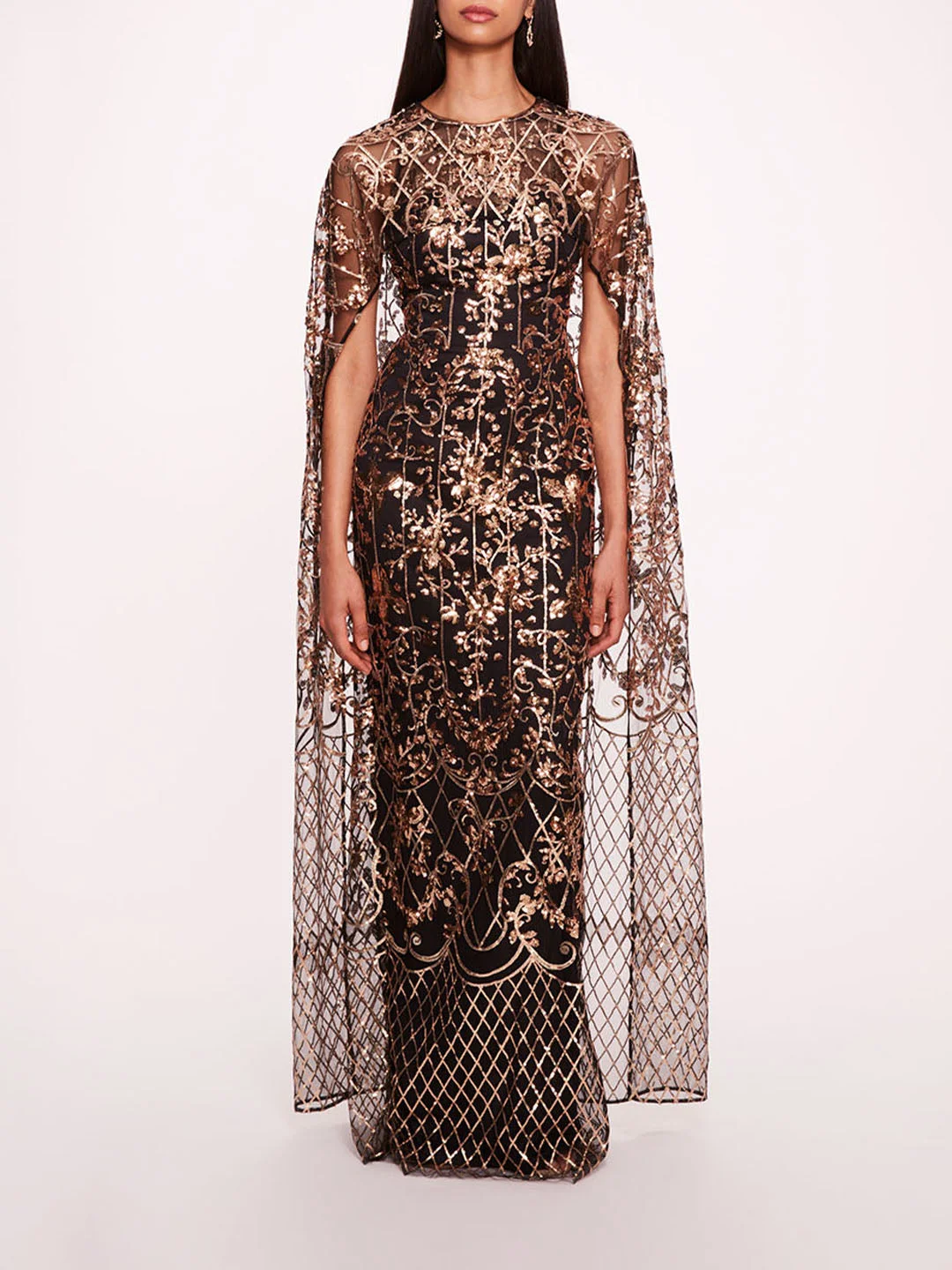 SEQUIN LATTICE CAPE GOWN - 1