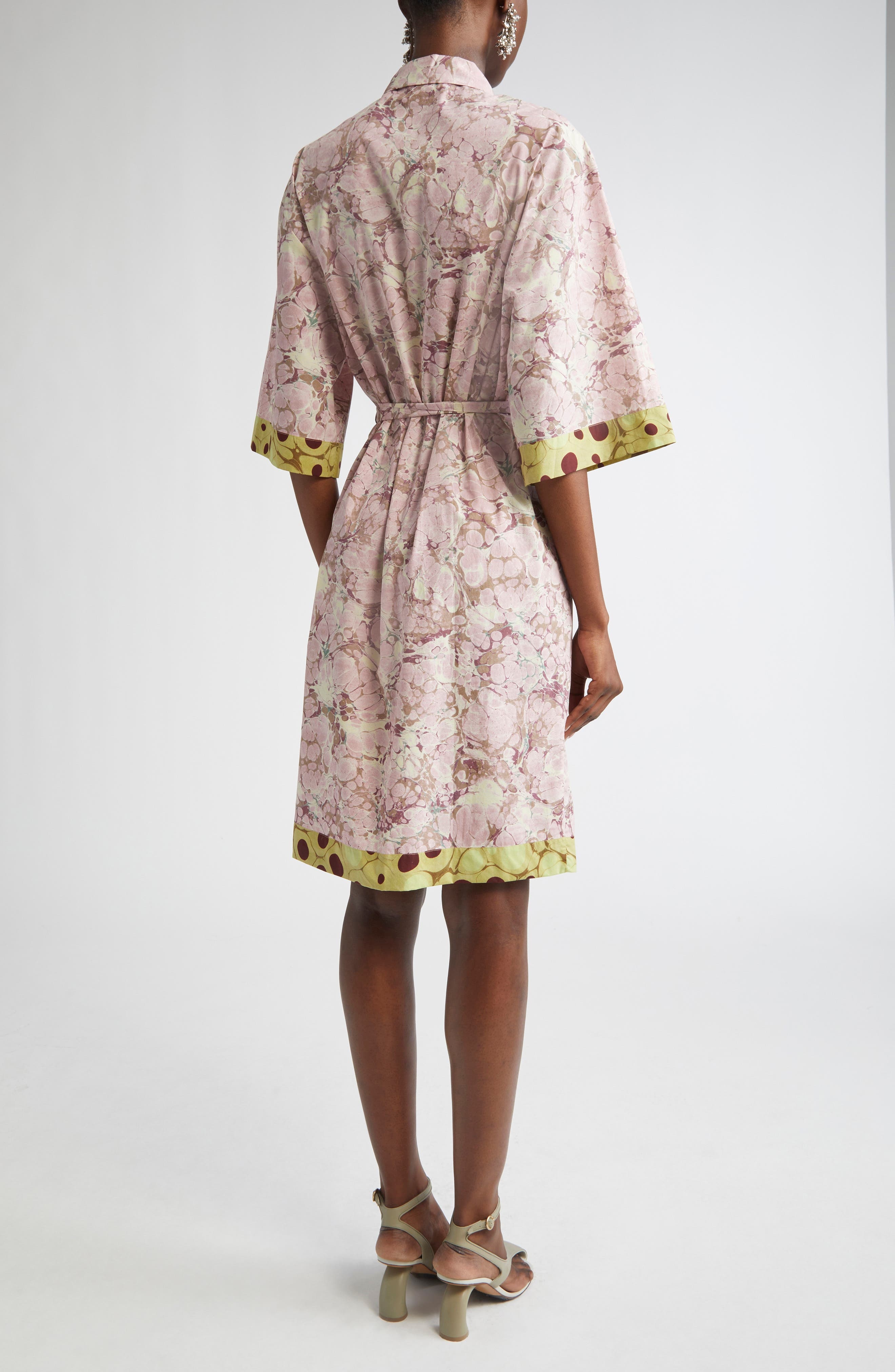 Dries Van Noten Doralia Mixed Print Belted Cotton Poplin Shirtdress in Blush at Nordstrom - 2