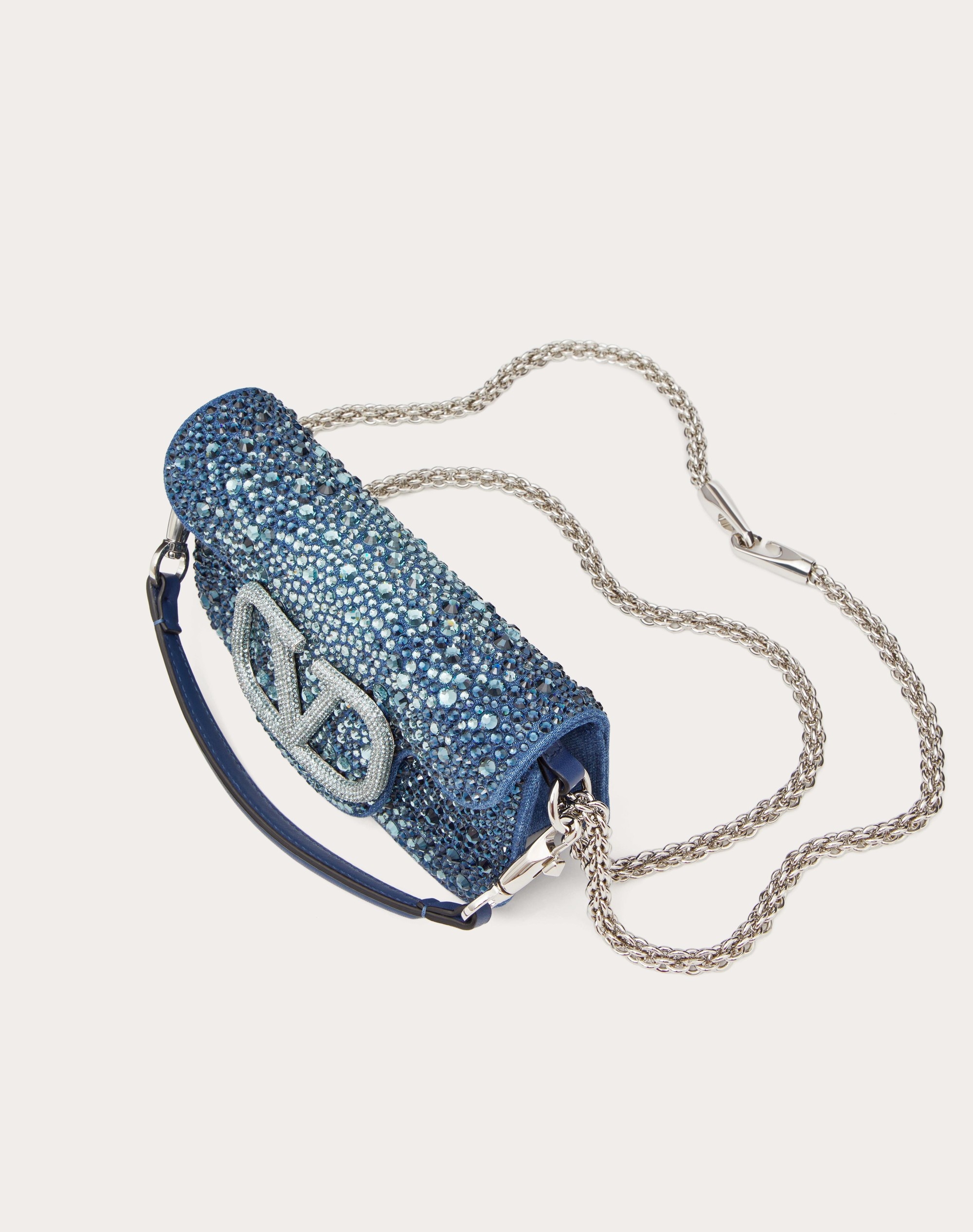 SMALL VALENTINO GARAVANI LOCÒ DENIM SHOULDER BAG WITH RHINESTONES - 5
