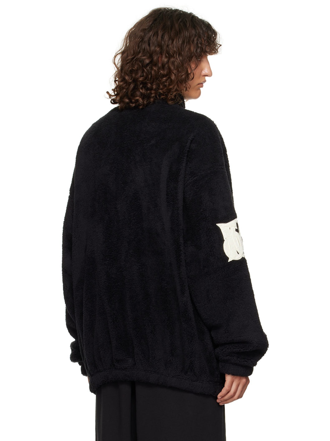 Black Bouclé Logo Fleece Jacket - 3